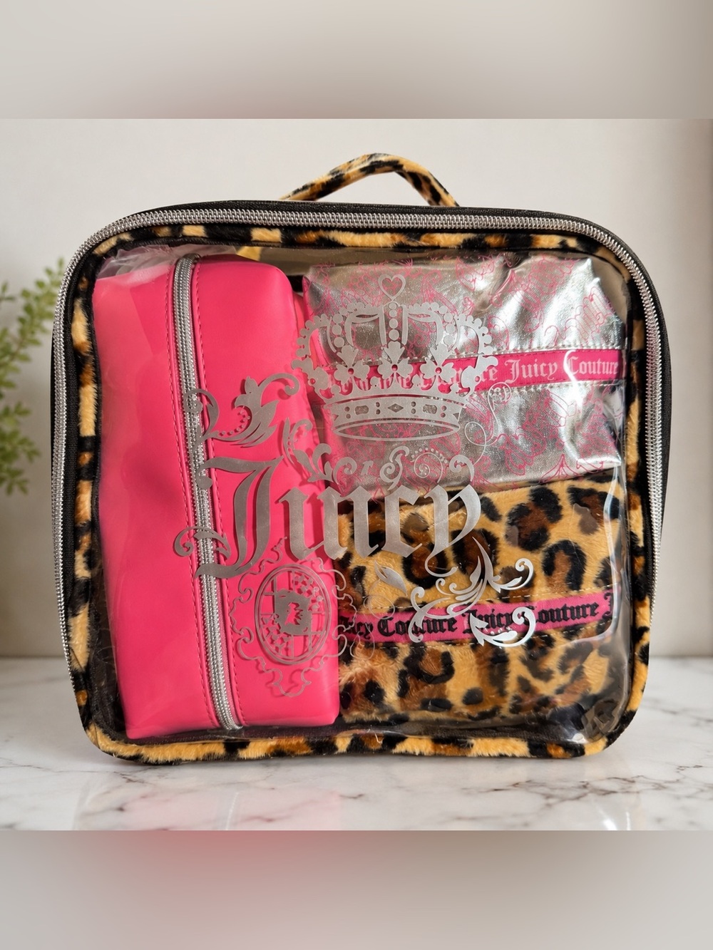 Juicy Couture Silver and Leopard Print Bag Set